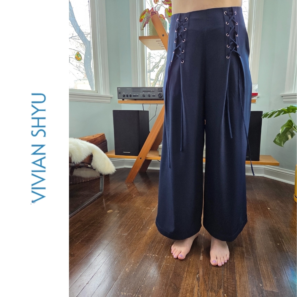 Vivian Shyu Navy Wide-Leg Pants With Corset Pleat Detailing